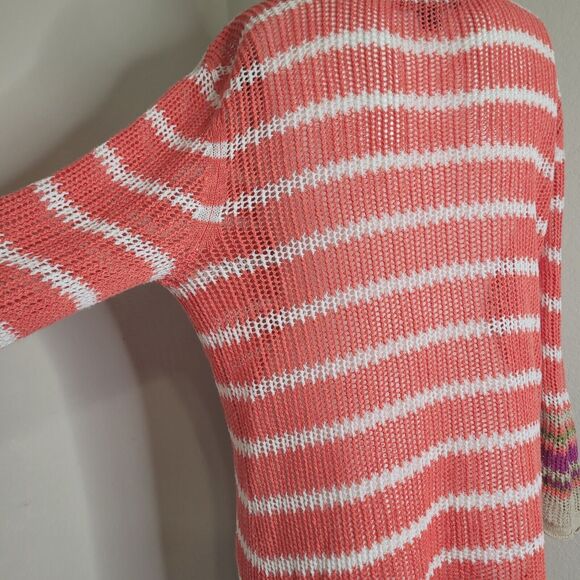 Tommy Bahama Medium Knit Top women stretch keyhole drawstring tie sheer linen - Picture 4 of 11